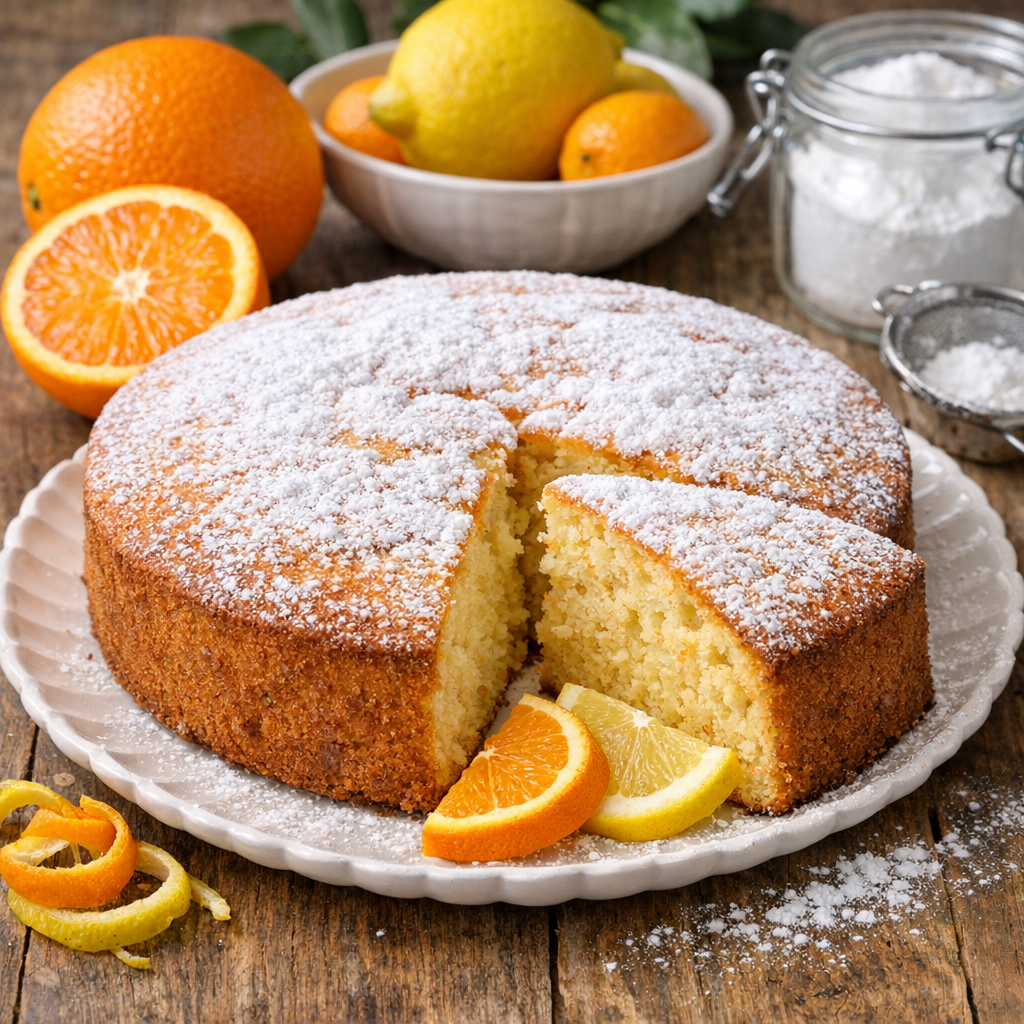 torta soffice agli agrumi siciliani con zucchero a velo